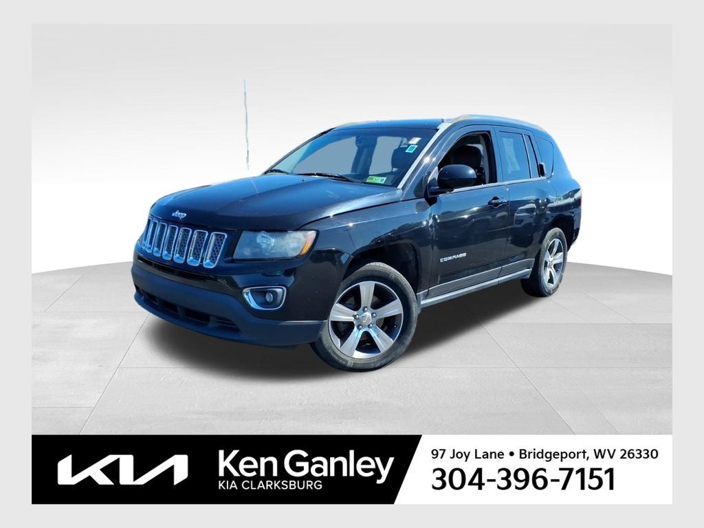 2016 Jeep Compass Latitude in Black Clearcoat — front three-quarter view