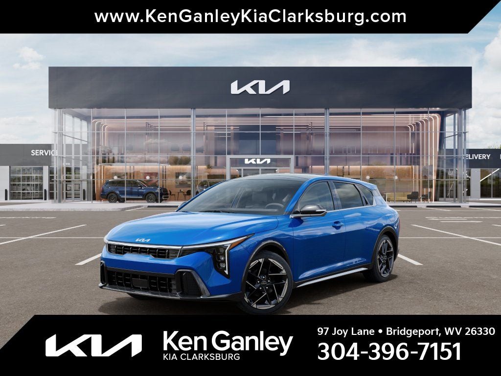 2026 Kia K4 GT-Line in Wave Blue — front three-quarter view